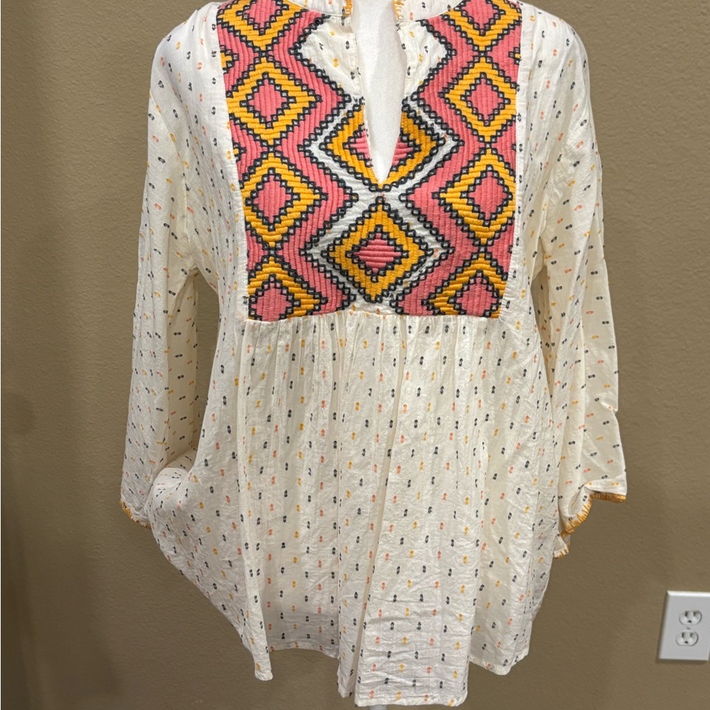Ivy Jane White Tunic with Colorful Embroidery